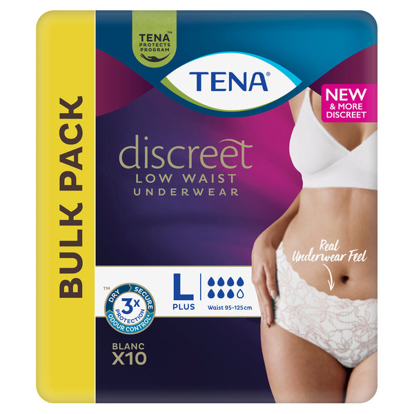 TENA Discreet Low Waist Incontinence Underwear - White