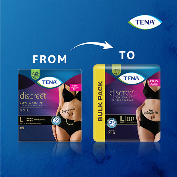 TENA Discreet Low Waist Incontinence Underwear - Black (Disposable)