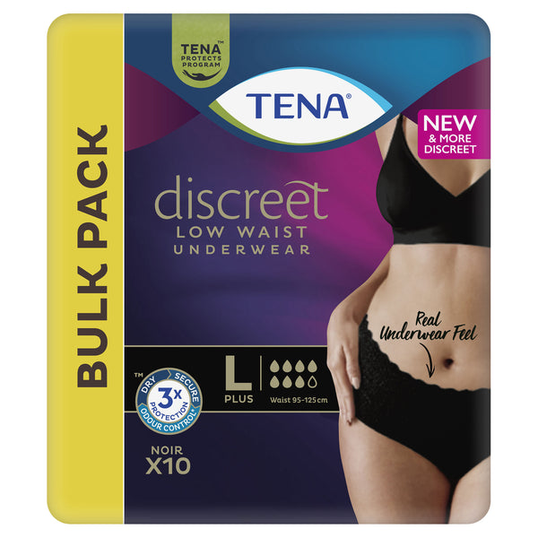 TENA Discreet Low Waist Incontinence Underwear - Black (Disposable)