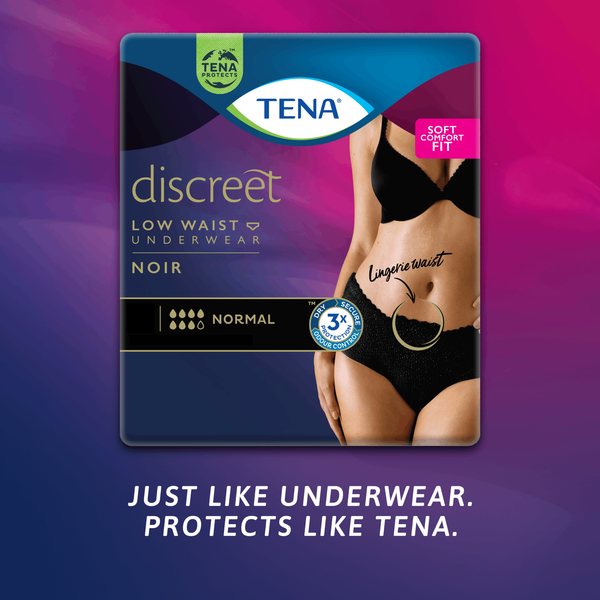 TENA Discreet Low Waist Incontinence Underwear - Black (Disposable)